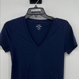 J. Crew Women's V-neck Slub Cotton Tee - Navy - Small - NWT